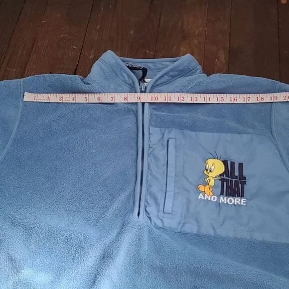 Vintage 90s Y2K Kidcore Looney Tunes Blue Tweety Bird Pullover Fleece - Picture 12 of 14